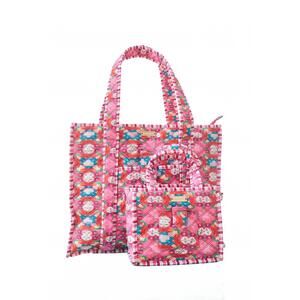 NEW BROOKS AVENUE on the road quilted tote in strawberry fields